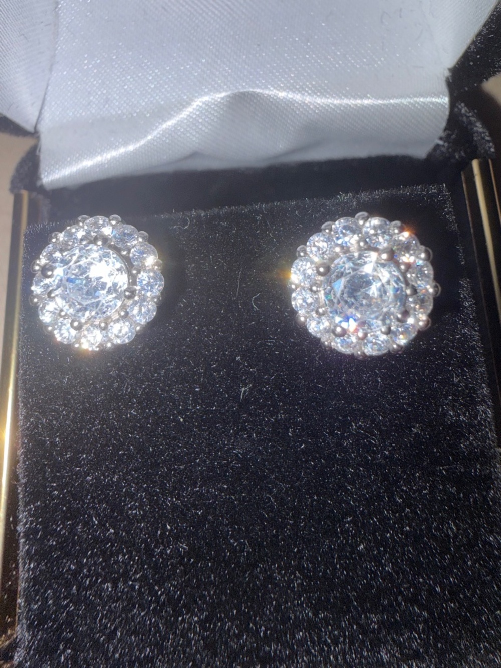 White Sapphire Stud Earrings: 14kt White Gold/Silver